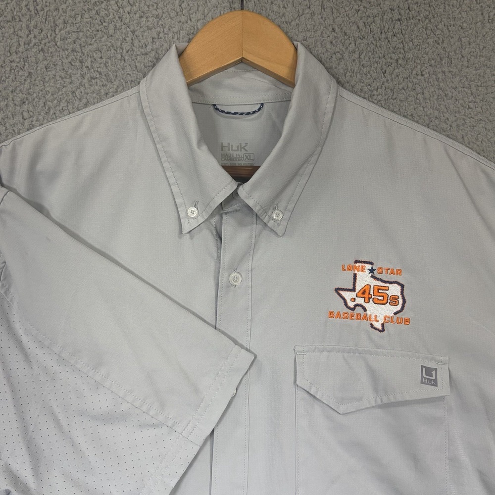 Huk Shirt Men's XL Gray Tide Point Short Sleeve Performance Button Down